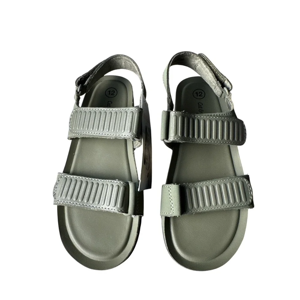 Cat & Jack kids' olive green sandals featuring easy hook-and-loop strap closures
